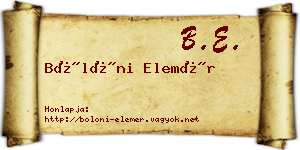 Bölöni Elemér névjegykártya